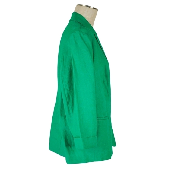 Chicos Linen Blazer Women Size 3 XL 16 Slip Pockets 3/4 Cuffed Sleeve Green New - Picture 2 of 11
